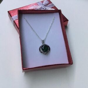 Silver and Green Pendant Necklace with Elegant Design
